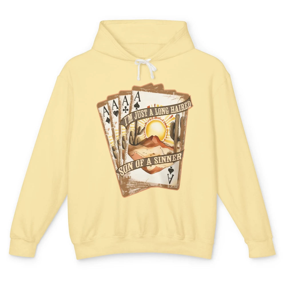 Retro Desert Sunset Long Haired Son Of Sinner Cards Western Unisex Lightweight Hoodie