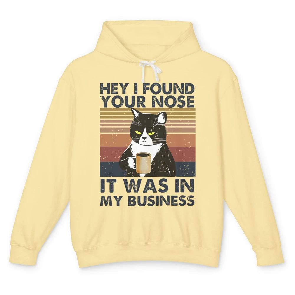 Retro Black Cat I Found Your Nose In My Business Sarcastic Unisex Lightweight Hoodie