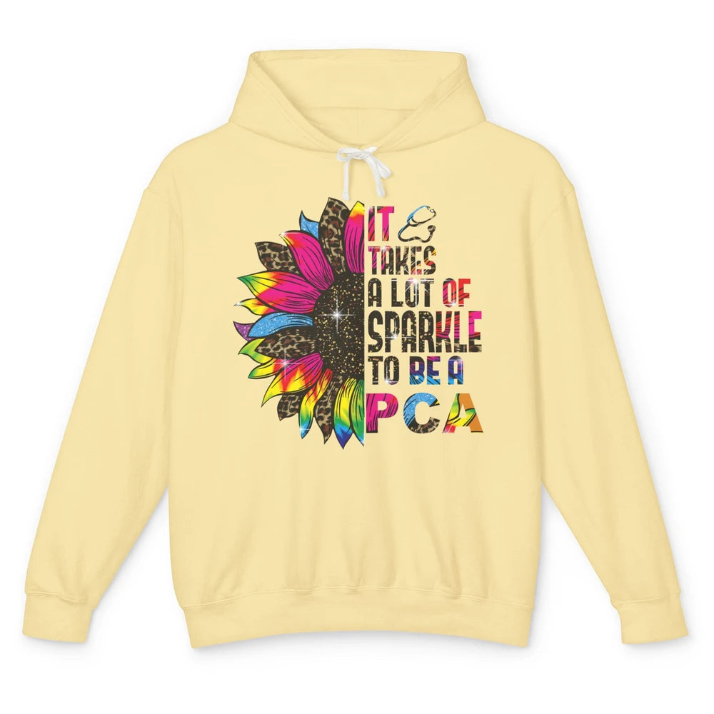 Leopard Sunflower Patient Care It Takes Sparkle To Be A PCA Unisex Lightweight Hoodie