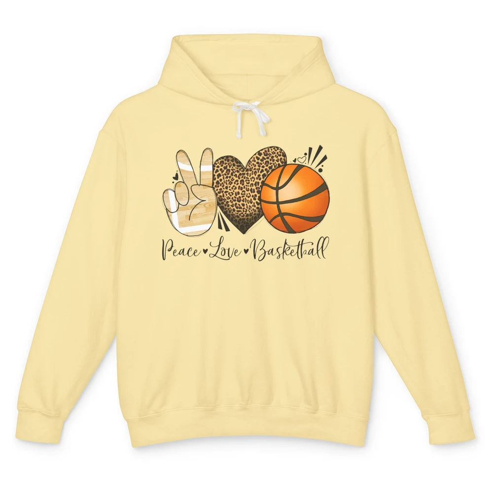 Peace Love Basketball Leopard Heart Basketball Lovers Gift Unisex Lightweight Hoodie