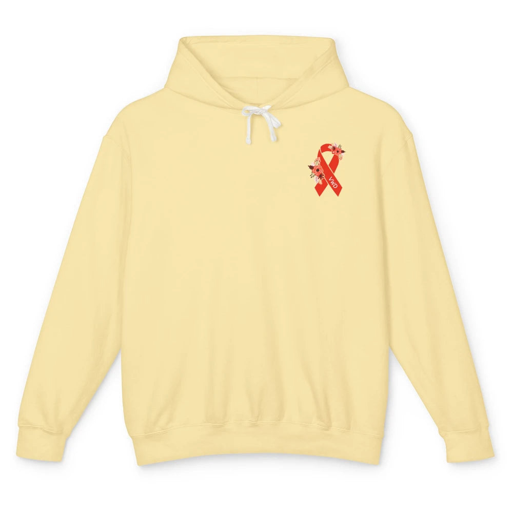 Von Willebrand Disease Awareness VWD Floral Red Ribbon Unisex Lightweight Hoodie