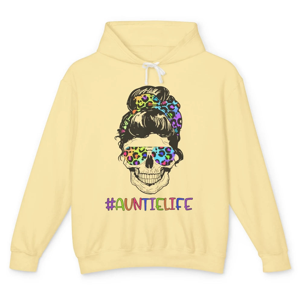 Leopard Messy Bun Skull Rainbow Auntie Life Aunt Mothers Day Unisex Lightweight Hoodie