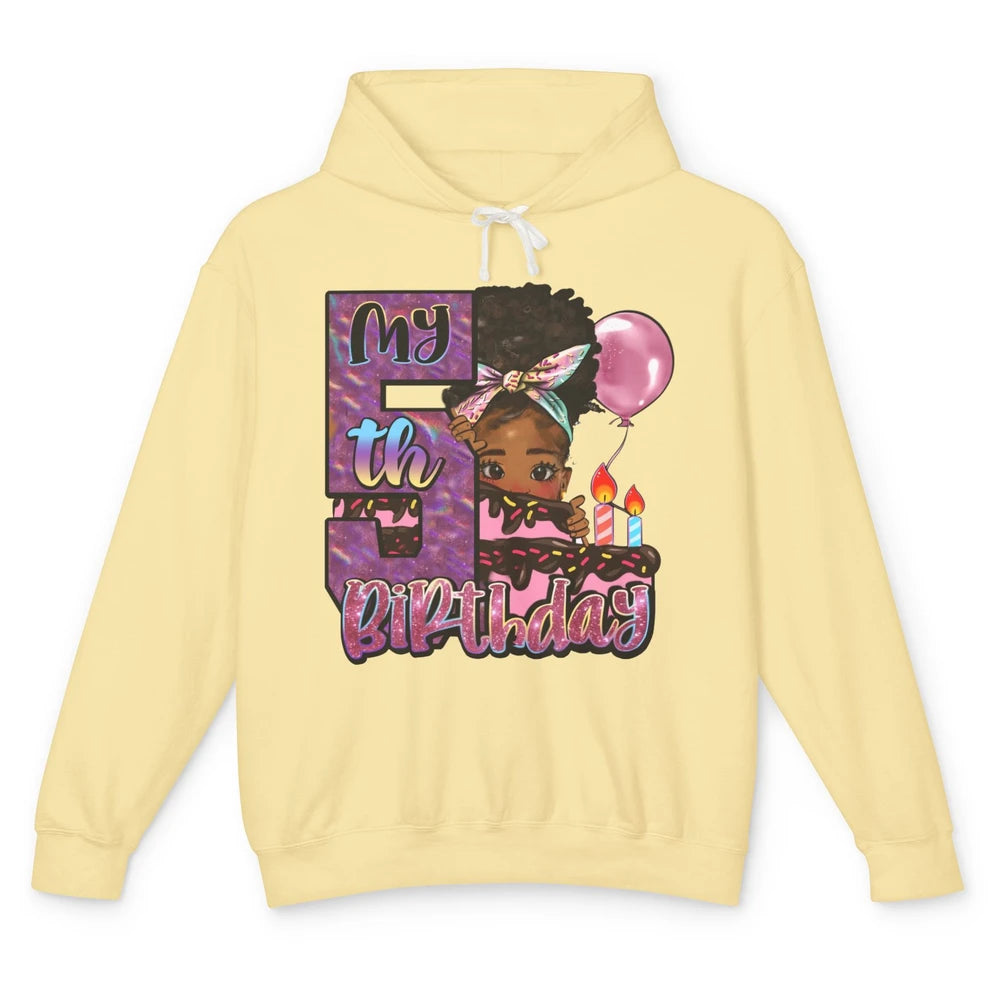 Little Black Girl My Fifth Birthday Party Afro Girl 5 Year Unisex Lightweight Hoodie