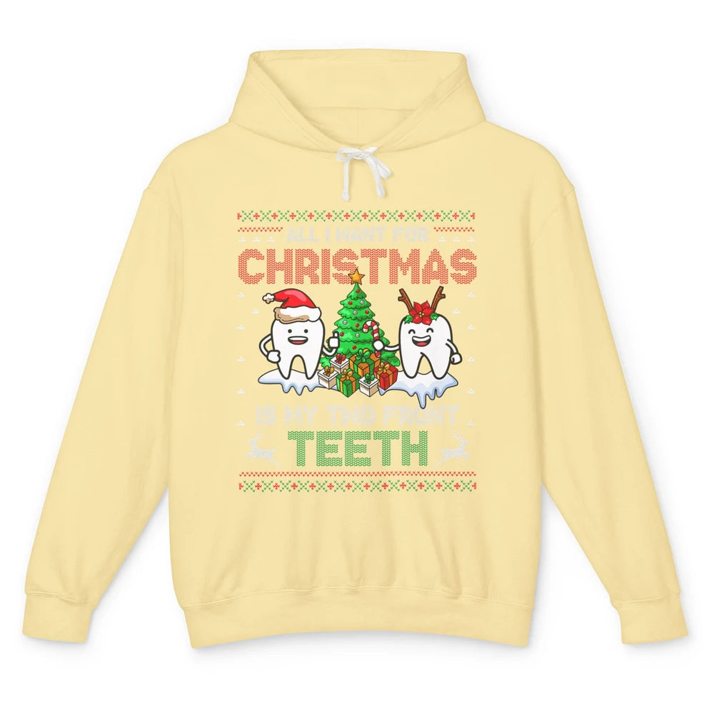 Merry Christmas Funny Two Teeth Dentist Xmas Tree Santa Ugly Unisex Lightweight Hoodie