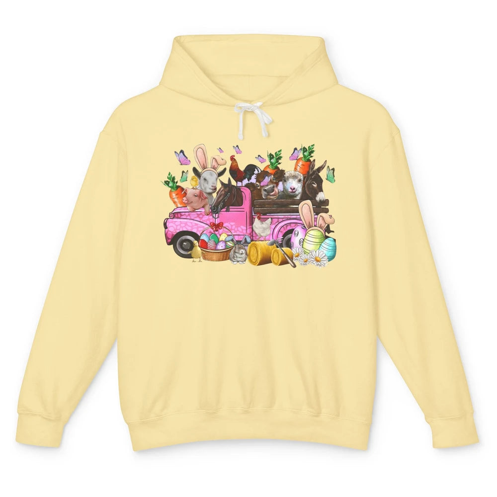 Easter Farm Truck With Easter Eggs Basket Animal Bunny Ears Unisex Lightweight Hoodie