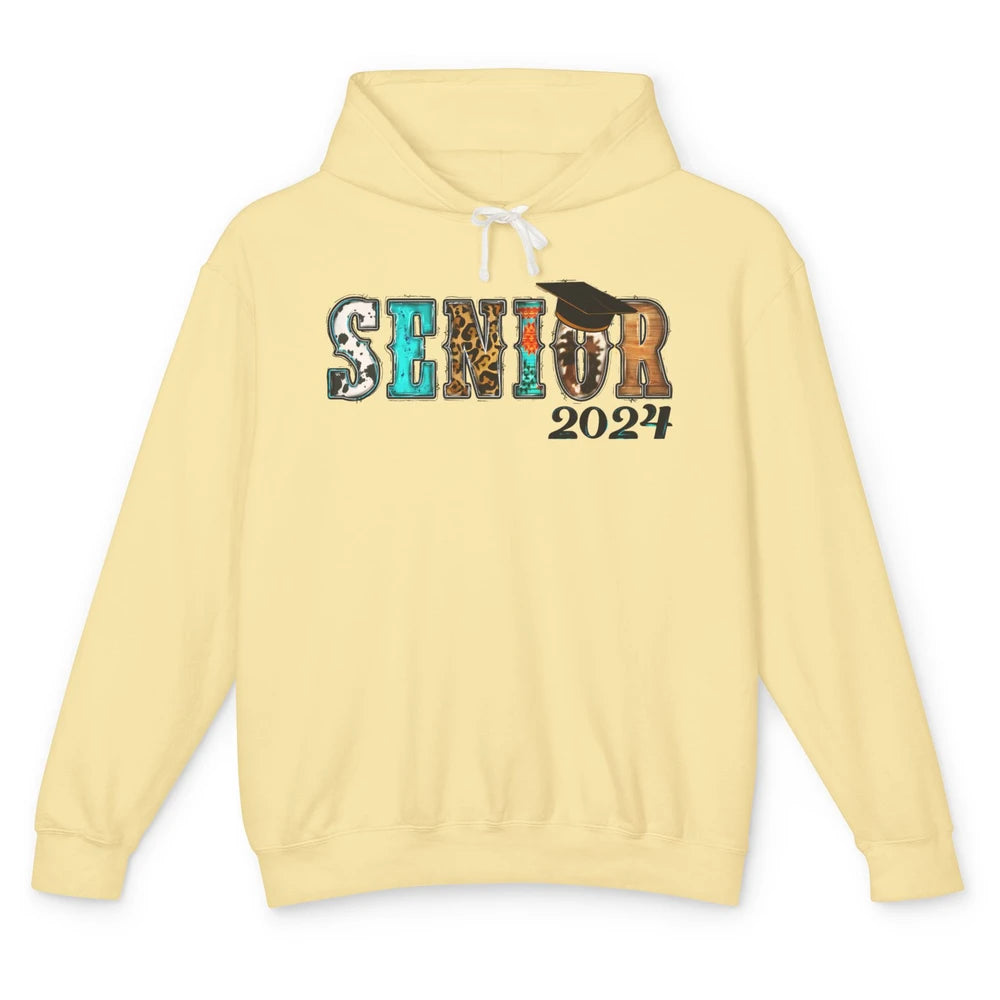 Sunflower Leopard Senior 2024 Graduate Bachelor Western Grad Unisex Lightweight Hoodie