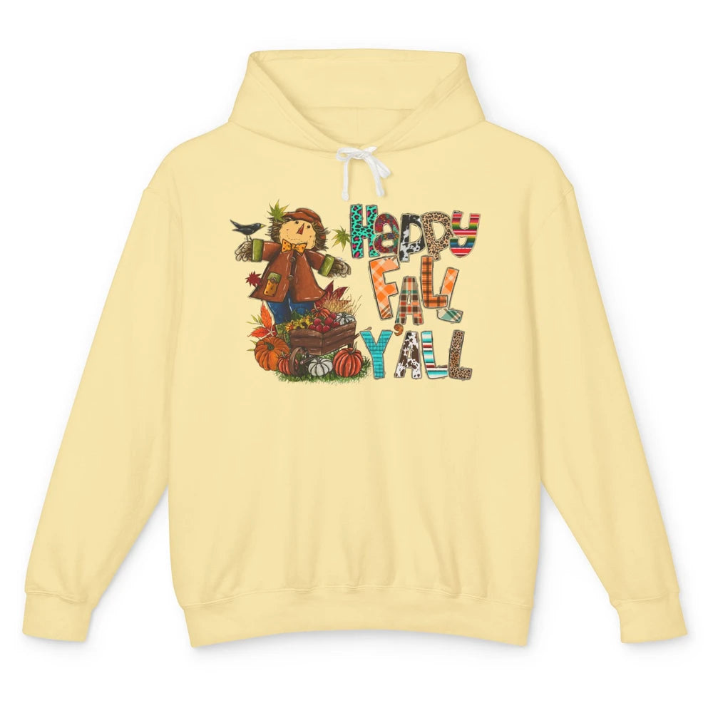 Happy Fall Y'all Leopard Pumpkin Western Autumn Thankful Unisex Lightweight Hoodie