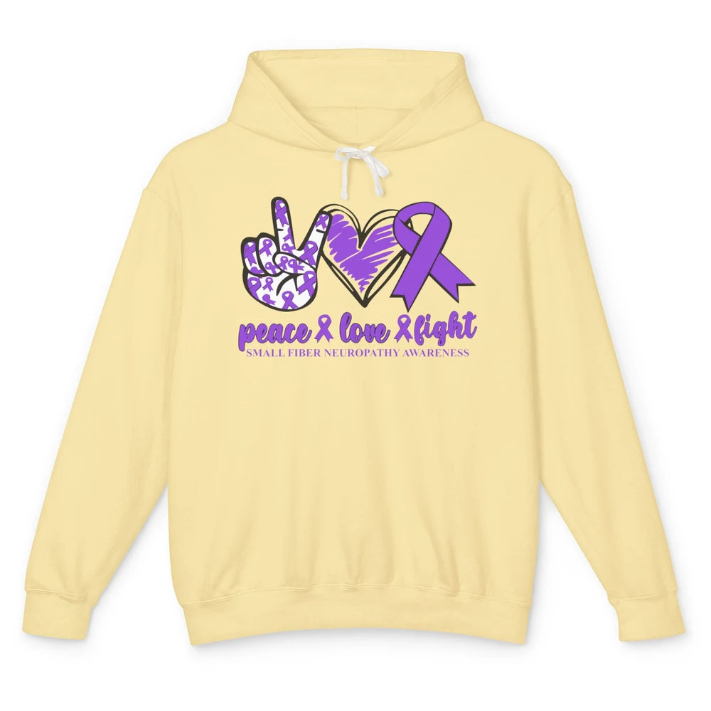 Small Fiber Neuropathy Purple Ribbon Peace Love Fight Unisex Lightweight Hoodie