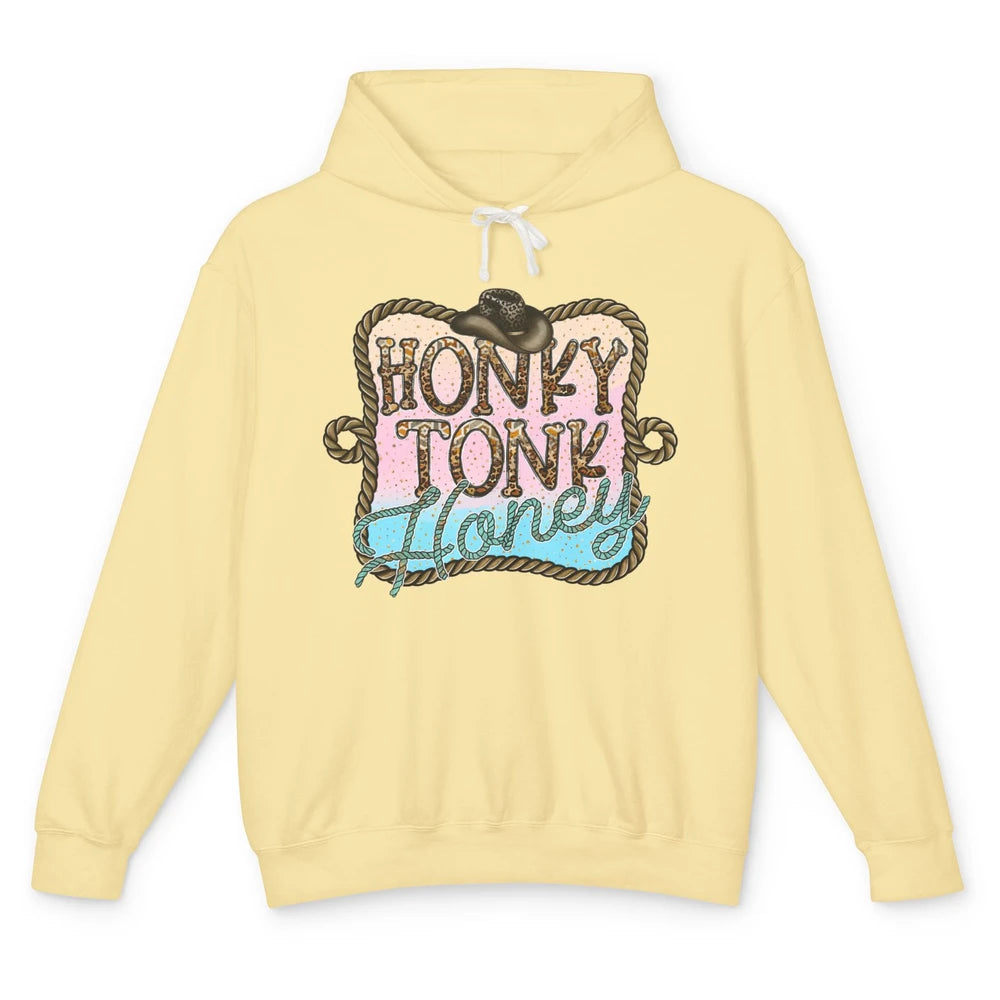 Cowboy Hat Rope Honky Tonk Honey Leopard Western Country Unisex Lightweight Hoodie