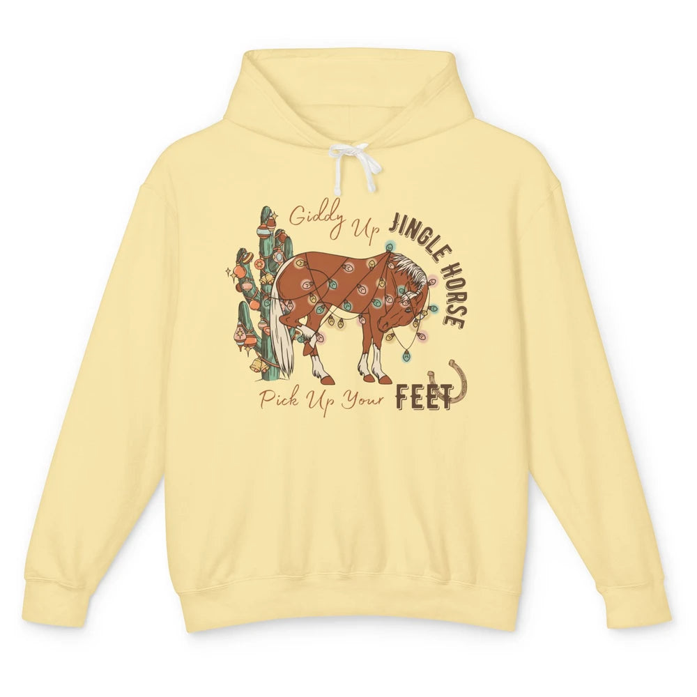 Giddy Up Jingle Horse Pick Up Your Feet Christmas Lights Unisex Lightweight Hoodie