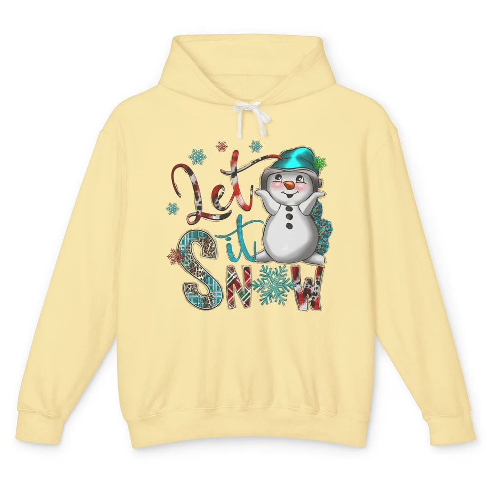 Leopard Snow Man Let It Snow Snowflakes Western Christmas Unisex Lightweight Hoodie