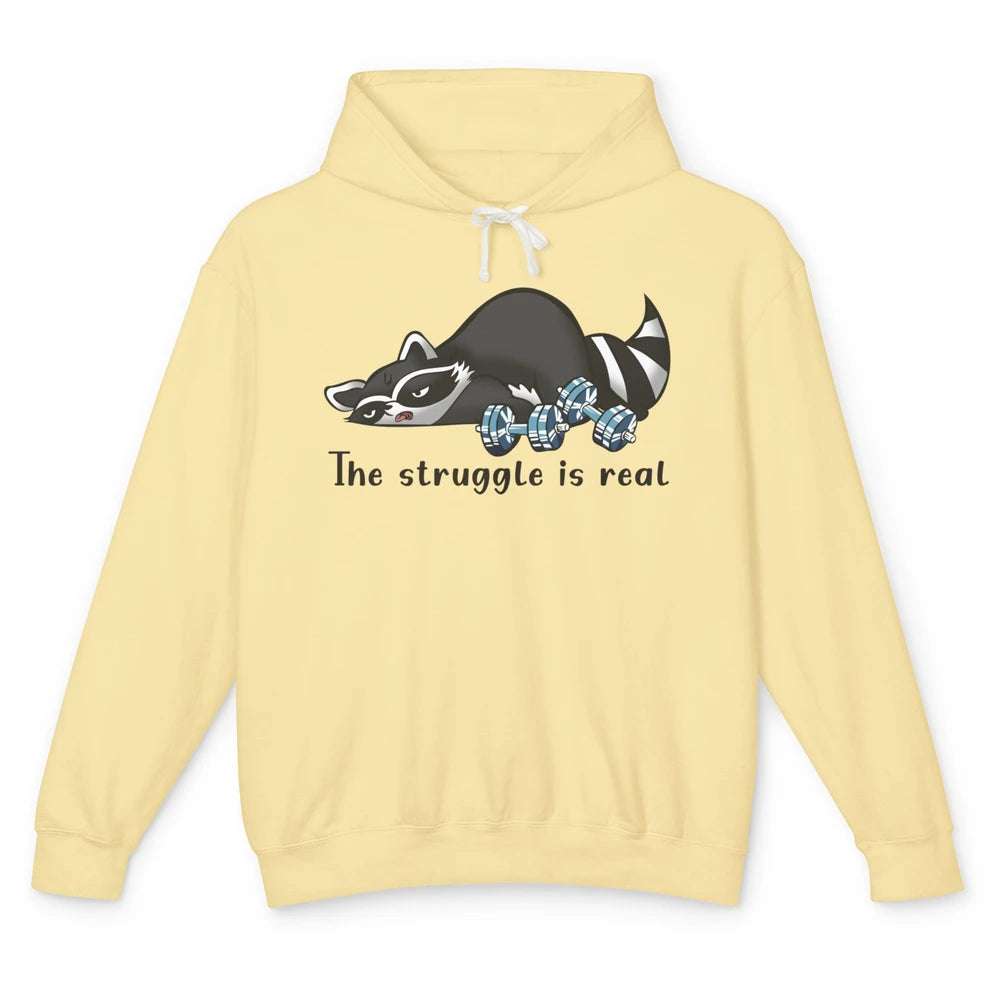 Funny Racoon Workout Struggle Trashed Racoon Panda Lovers Unisex Lightweight Hoodie