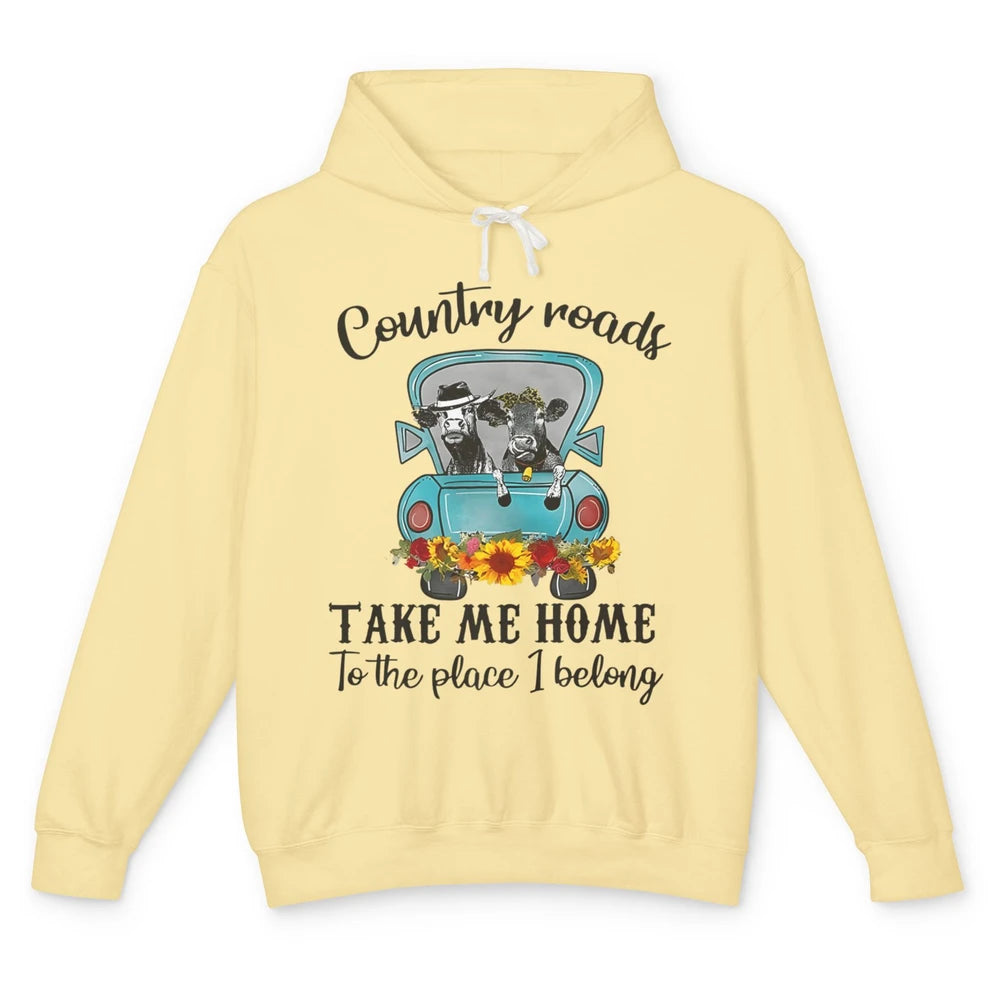 Funny Cow Sunflower Truck Country Roads Western Country Farm Unisex Lightweight Hoodie