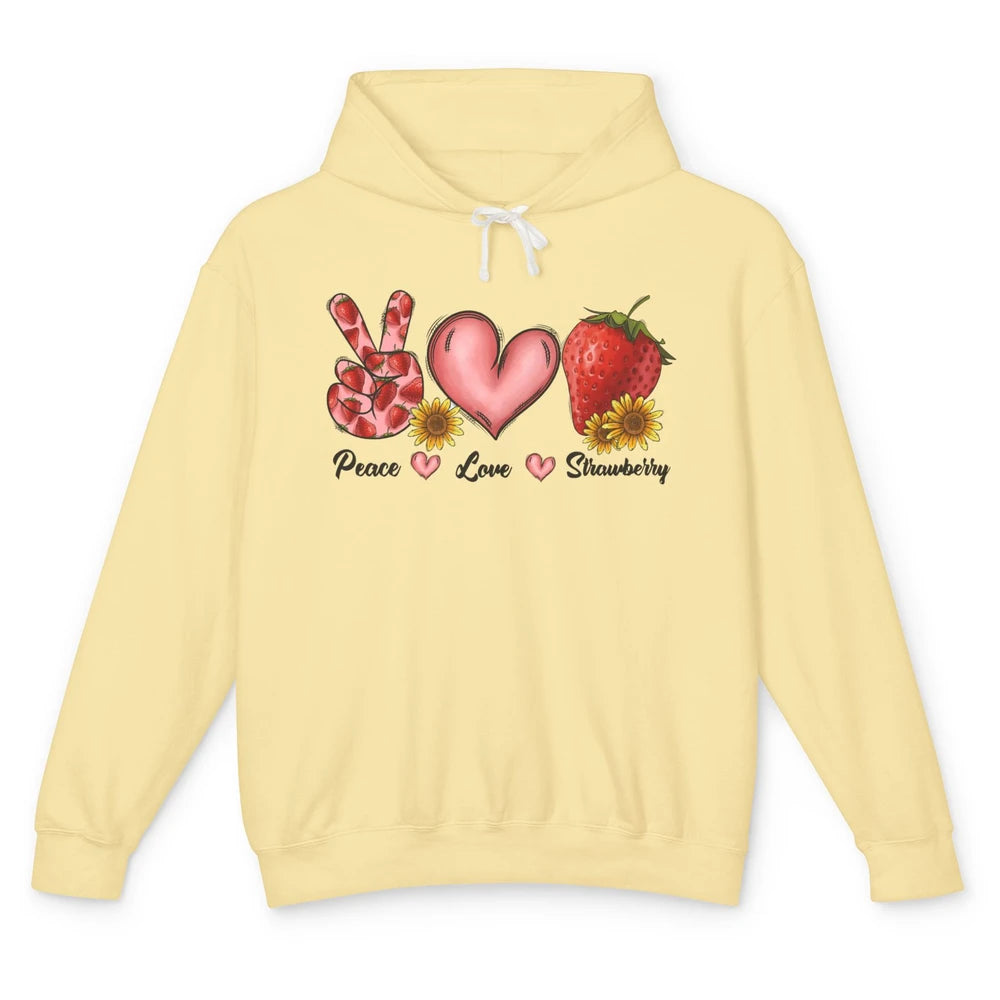 Peace Love Strawberry Strawberries Lover Strawberry Festival Unisex Lightweight Hoodie