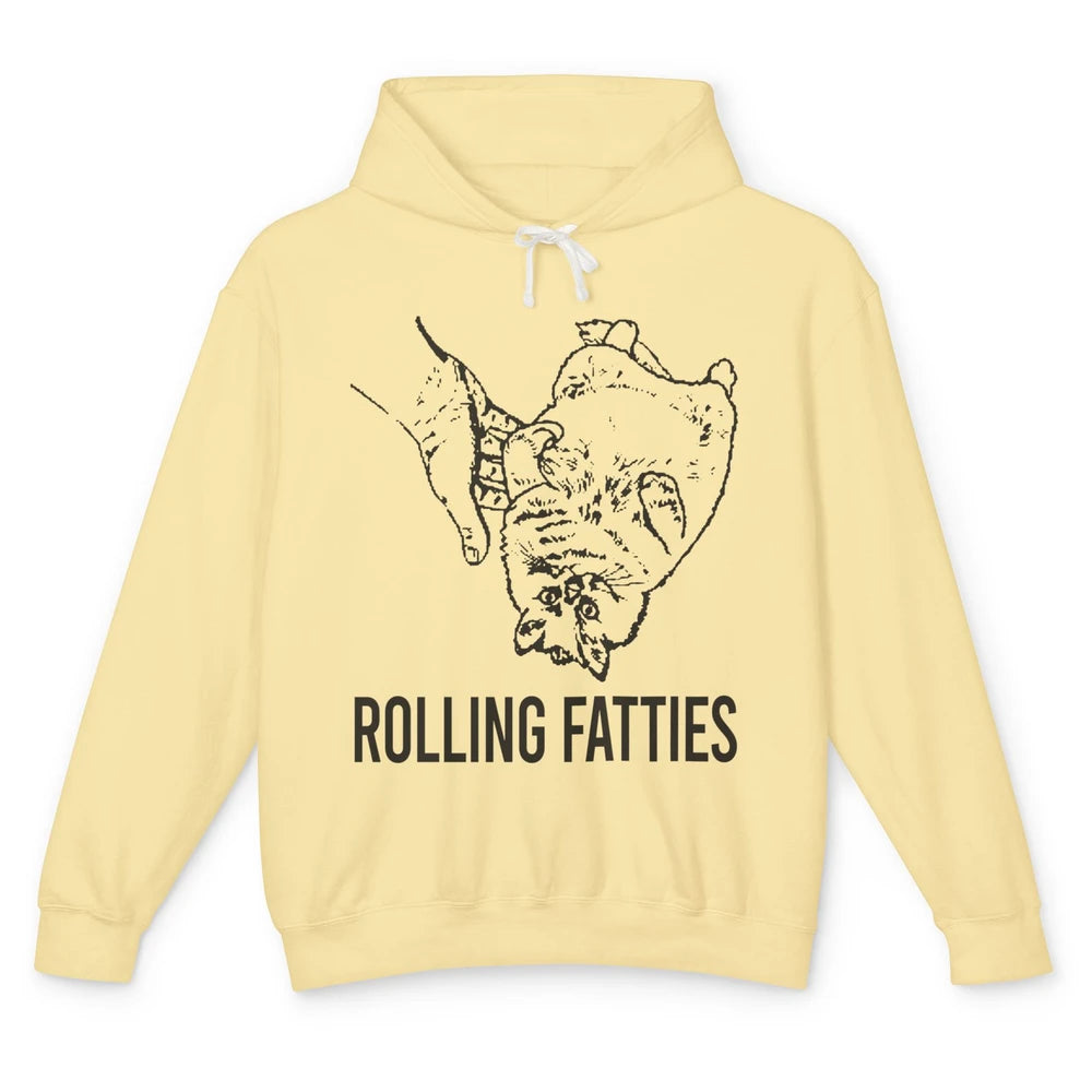 Rolling Fatties Funny Cat Cute Kitten Minimalist Graphic Paw Unisex Lightweight Hoodie