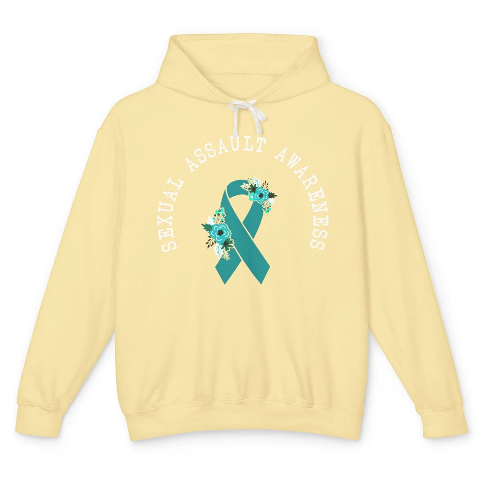 Sexual Assault Awareness Floral Teal Ribbon Awareness Gift Unisex Lightweight Hoodie