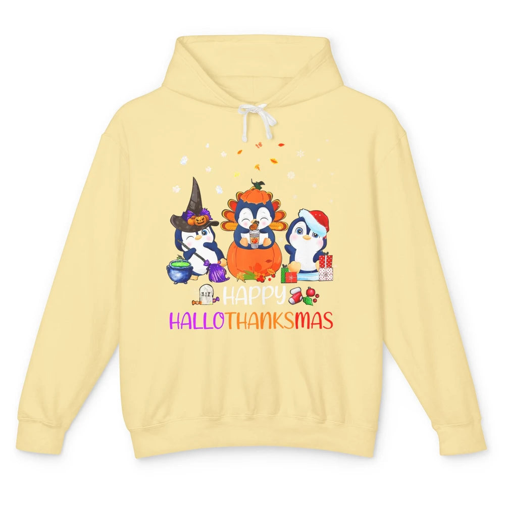 Happy HalloThanksMas Fall Pumpkin Funny Penguin Lovers Gift Unisex Lightweight Hoodie