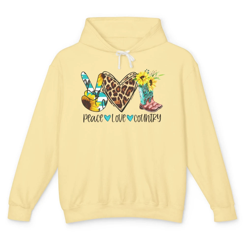 Retro Peace Love Country Cowgirl Midwest Girl Boot Sunflower Unisex Lightweight Hoodie