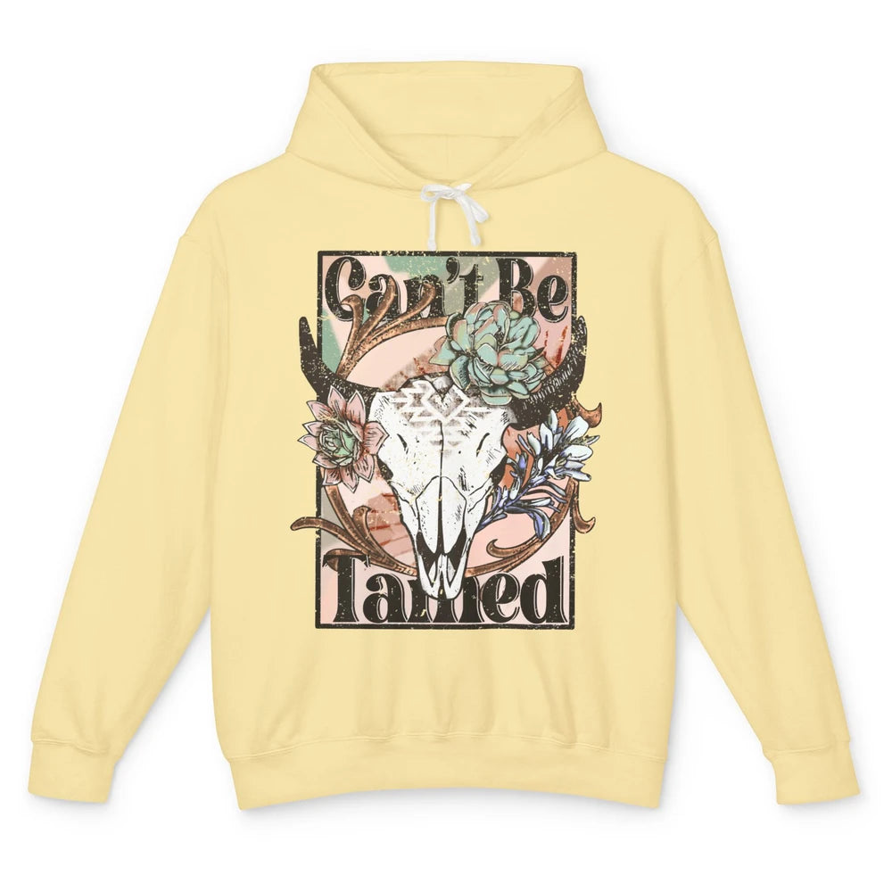 Floral Boho Bull Skull Can't Be Tamed Western Country Spirit Unisex Lightweight Hoodie