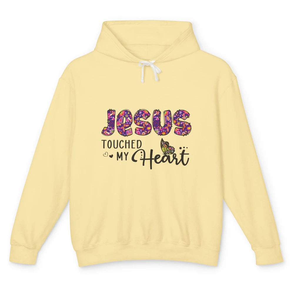 Jesus Touched My Heart Butterfly Floral Christian God Bible Unisex Lightweight Hoodie