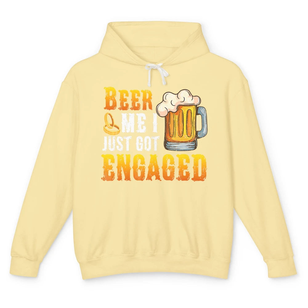 Funny Beer Me Just Got Engaged Engagement Newly Married Pun Unisex Lightweight Hoodie