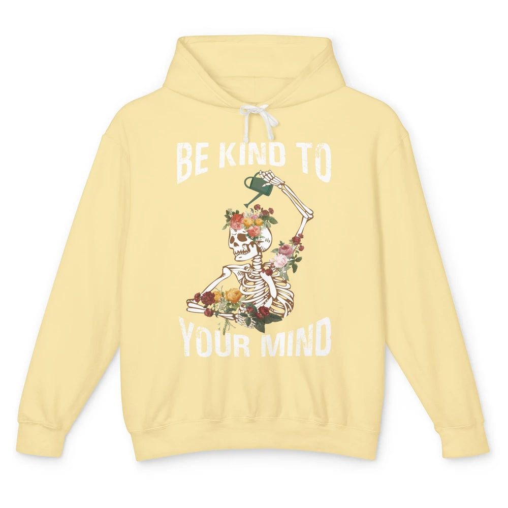 Be Kind Skull Retro Floral Skeleton Motivation Positive Mind Unisex Lightweight Hoodie