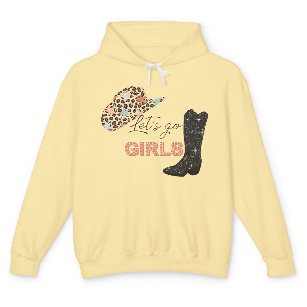 Retro Leopard Cowboy Boots Let's Go Girls Western Cowgirls Unisex Lightweight Hoodie