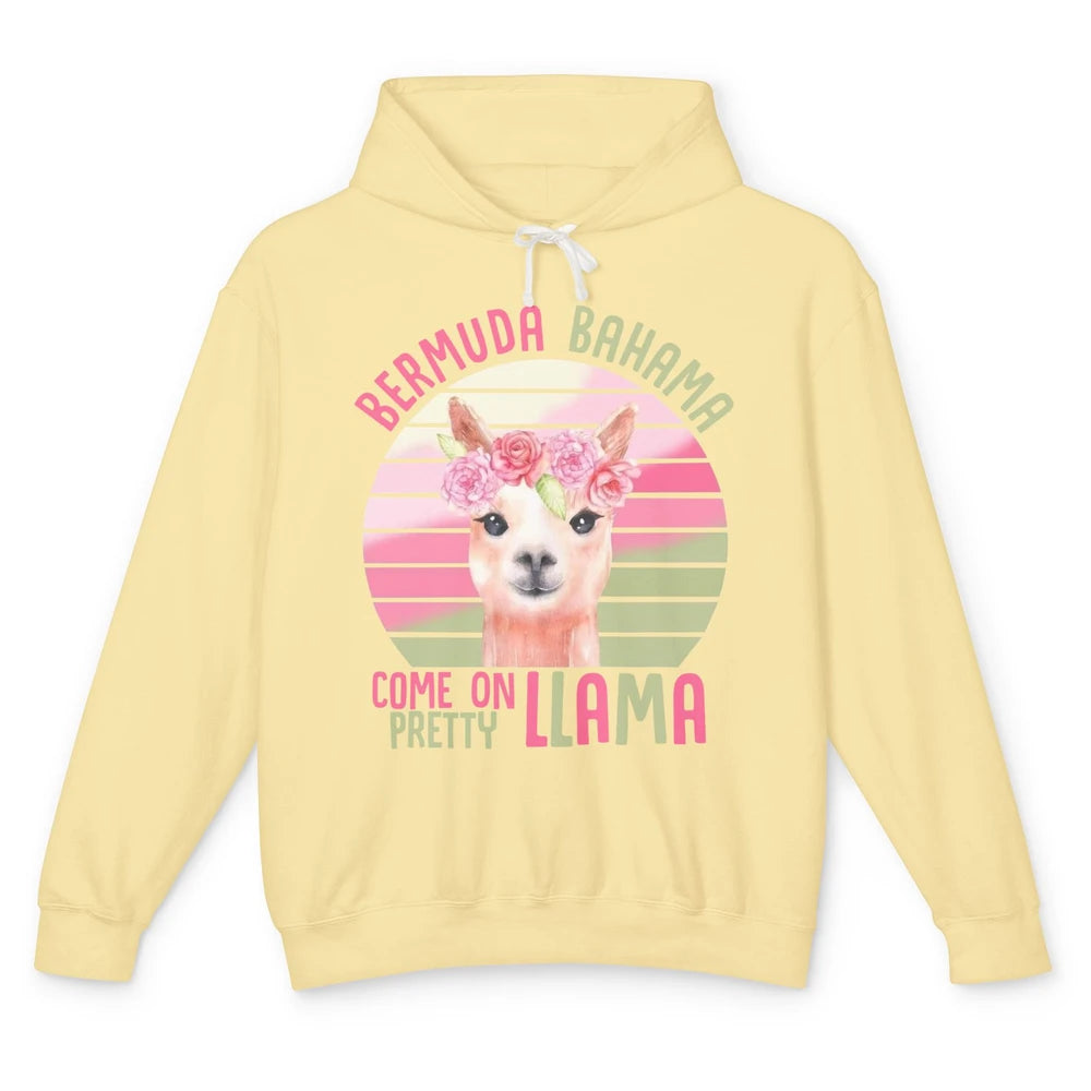 Vintage Cute Llama Bermuda Bahama Come On Pretty Llama Lover Unisex Lightweight Hoodie