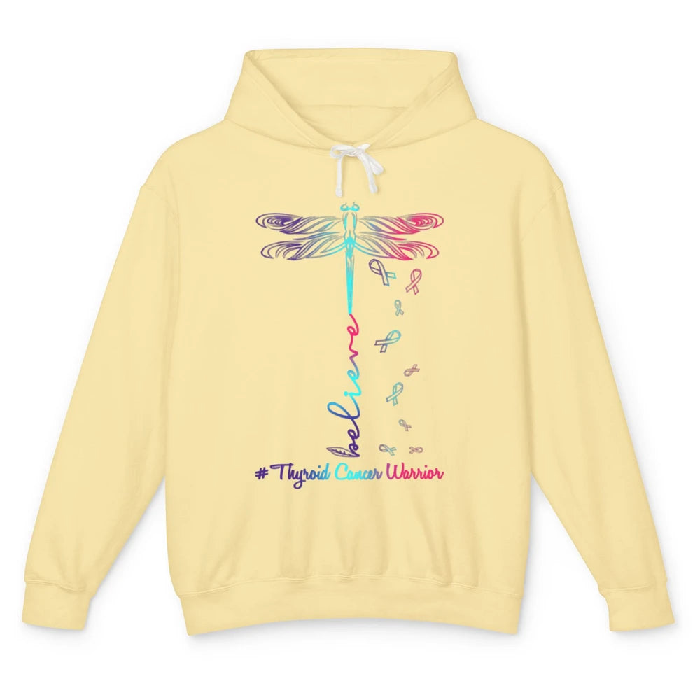 Thyroid Cancer Awareness Purple Pink Teal Ribbon Dragonfly Unisex Lightweight Hoodie