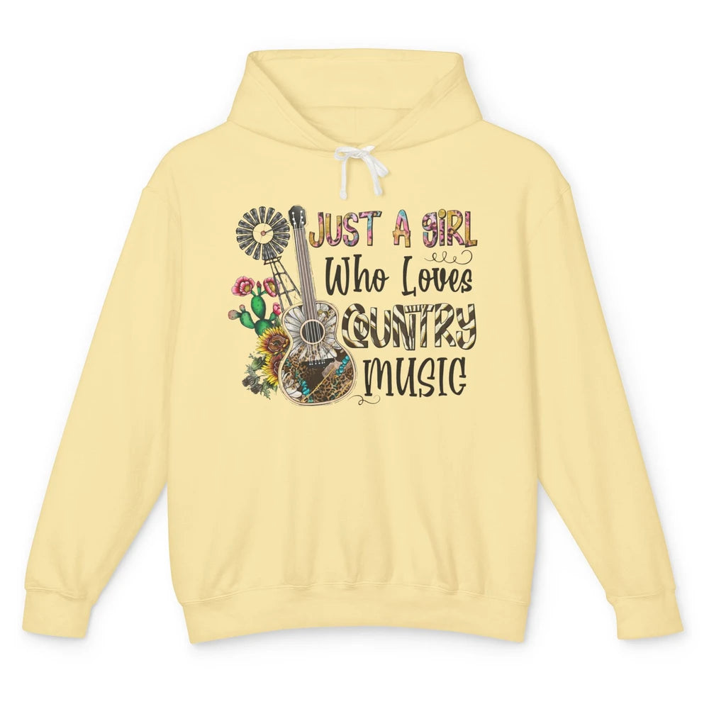 Just A Girl Who Loves Country Music Western Guitar Windmill Unisex Lightweight Hoodie