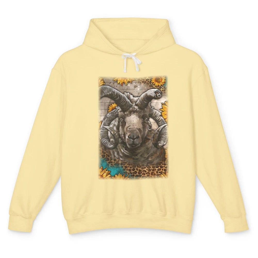 Leopard Sunflower Navajo-Churro Sheep Western Farm Life Unisex Lightweight Hoodie