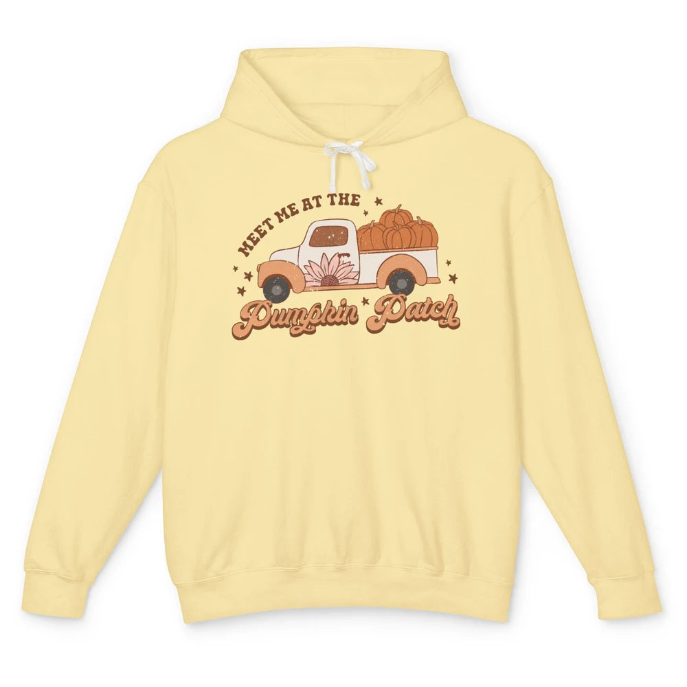 Retro Pumpkin Truck Meet Me At Pumpkin Patch Fall Halloween Unisex Lightweight Hoodie