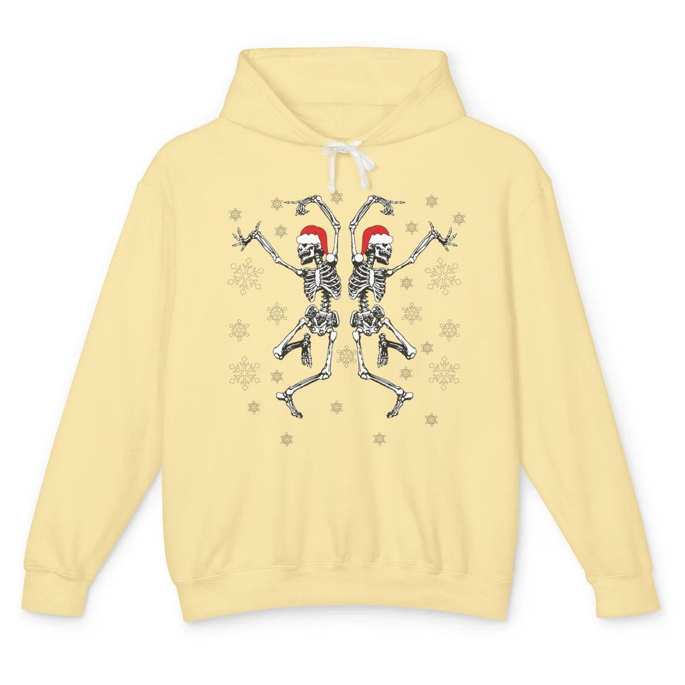 Funny Skeleton Christmas Dancing Snowflakes Santa Skeleton Unisex Lightweight Hoodie