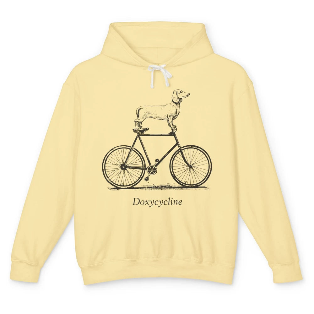 Dachshund On Bicycle Doxycycline Pun Veterinary Vet Tech Unisex Lightweight Hoodie