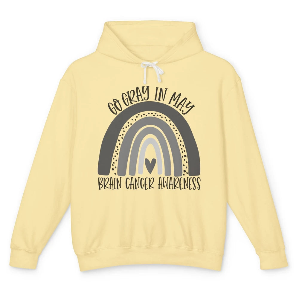 Brain Cancer Awareness Go Gray In May Gray Rainbow Heart Unisex Lightweight Hoodie