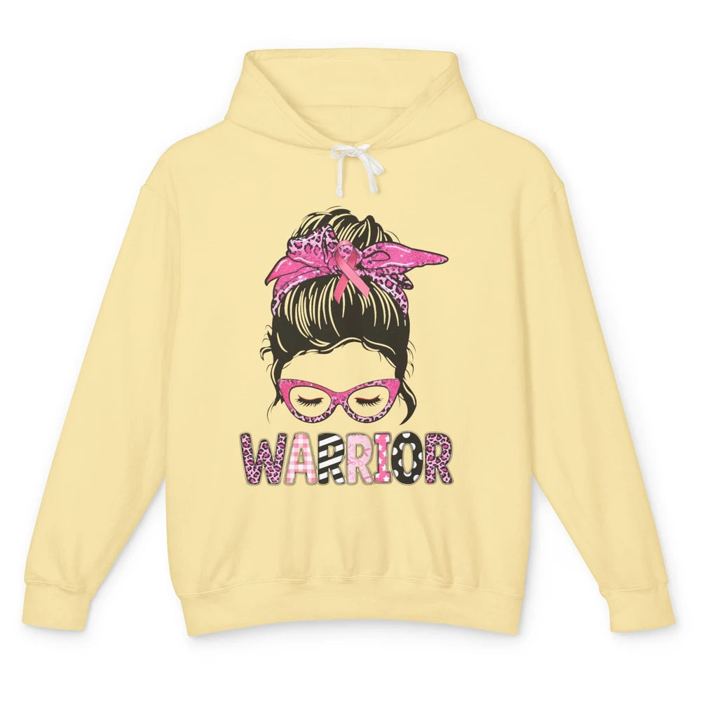 Warrior Fights Cancer Pink Leopard Ribbon Cancer Awareness Unisex Lightweight Hoodie