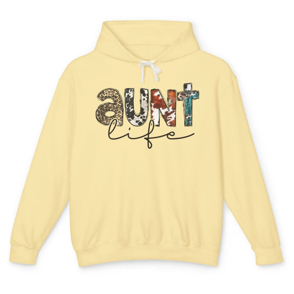 Aunt Life Western Country Leopard Southern Auntie Gift Unisex Lightweight Hoodie