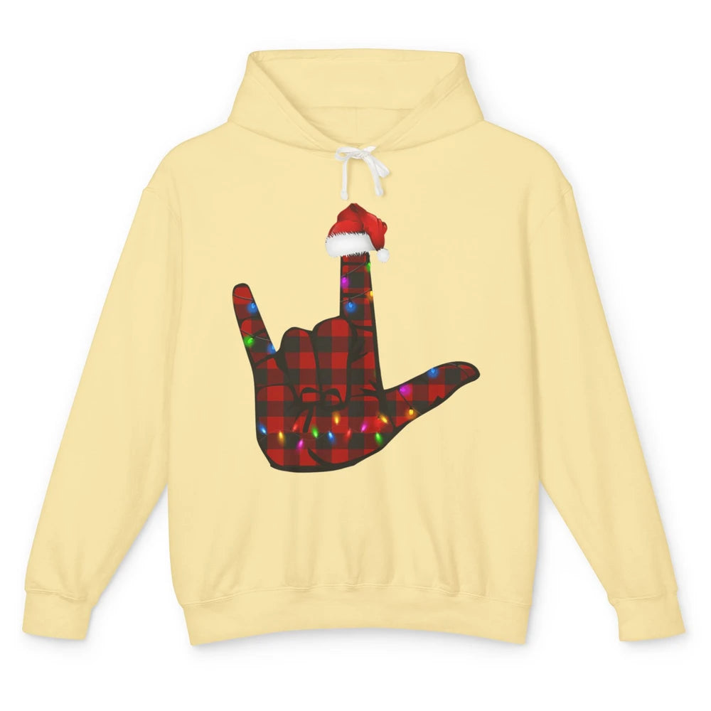 Merry Christmas Hand Sign Language Deaf Xmas Santa Hat ASL Unisex Lightweight Hoodie