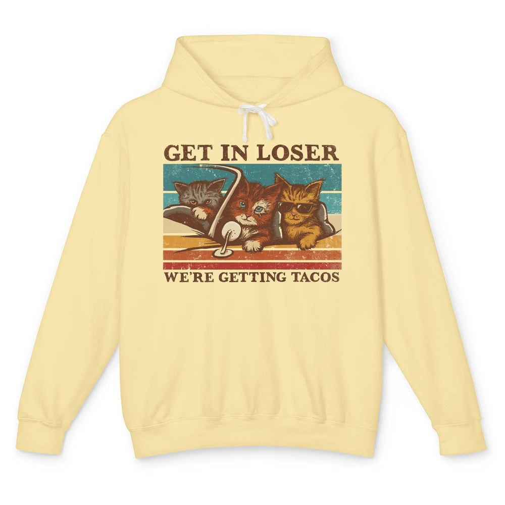 Funny Orange Cats Get Loser Getting Tacos Retro Riding Car Unisex Lightweight Hoodie