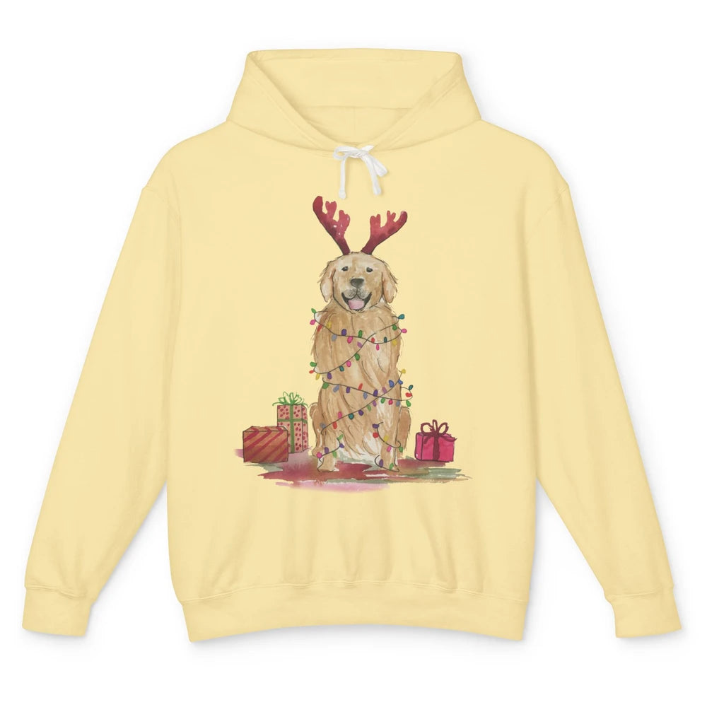 Santa Golden Retriever Reindeer Snowflake Christmas Costume Unisex Lightweight Hoodie