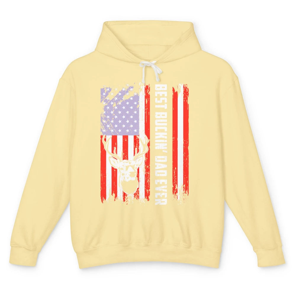 Best Buckin Dad Ever Deer Hunting Bucking US Flag Unisex Lightweight Hoodie