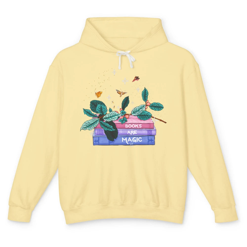 Aesthetic Books Are Magic Butterfly Floral Bookish Plant Unisex Lightweight Hoodie