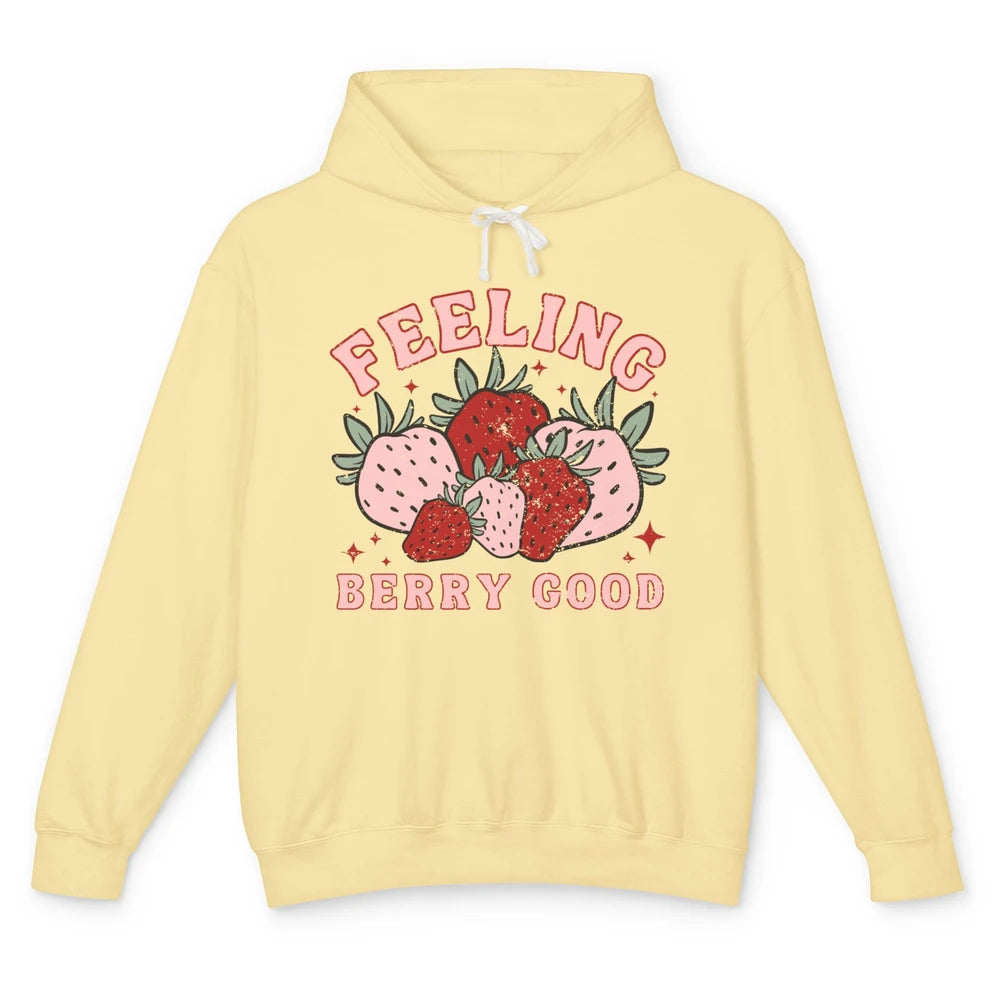 Retro Strawberry Feeling Berry Good Positive Mind Happy Life Unisex Lightweight Hoodie