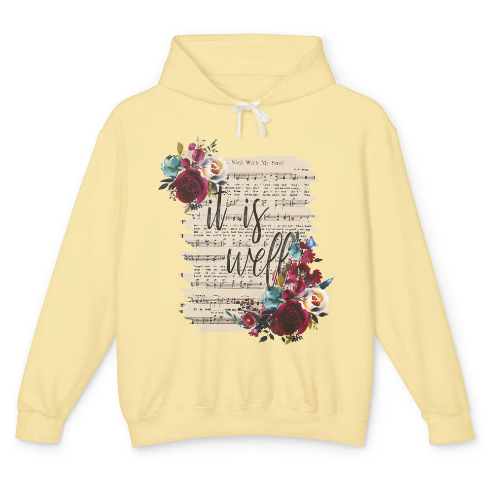 Floral It Is Well With My Soul Christian Religious Gift Unisex Lightweight Hoodie