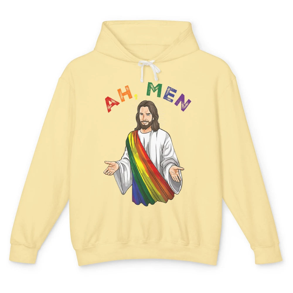 Ah Men LGBT Gay Pride Jesus Christian God Rainbow Flag Love Unisex Lightweight Hoodie