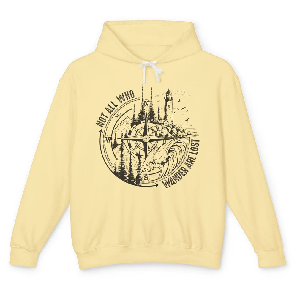 Retro Mountain Adventure Compass Not All Who Wander Are Lost Unisex Lightweight Hoodie