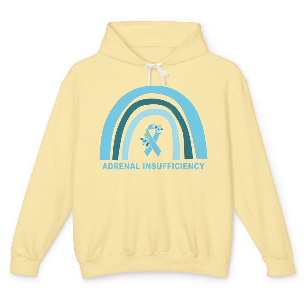 Adrenal Insufficiency Awareness Floral Blue Ribbon Rainbow Unisex Lightweight Hoodie