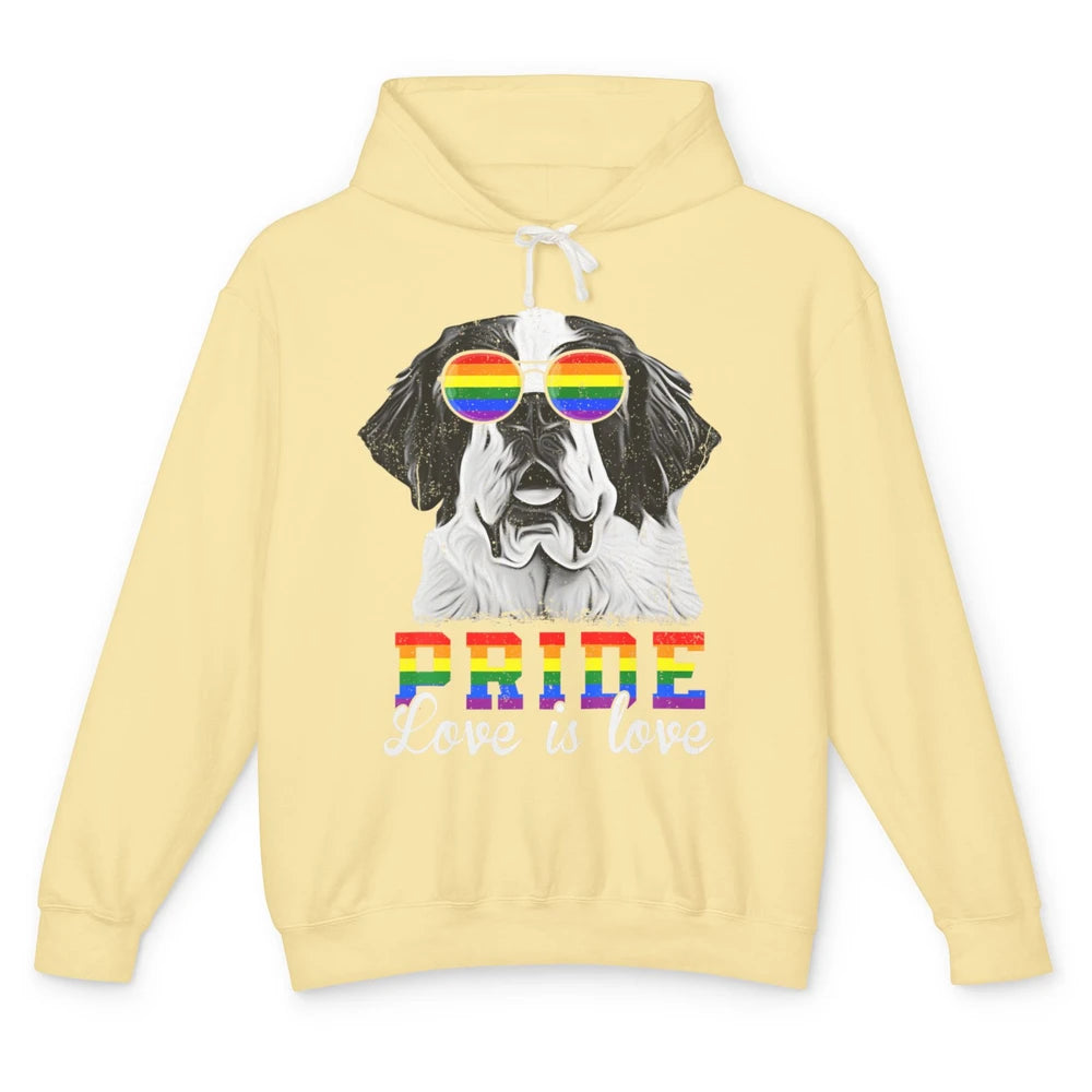 Funny LGBT Pride Love Is Love St Bernard Dog Sunglasses Flag Unisex Lightweight Hoodie