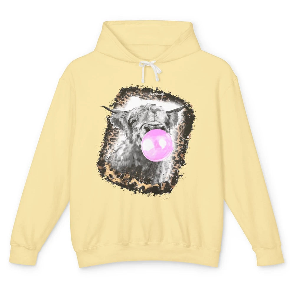 Retro Highland Cow Leopard Bubble Gum Western Farm Animals Unisex Lightweight Hoodie