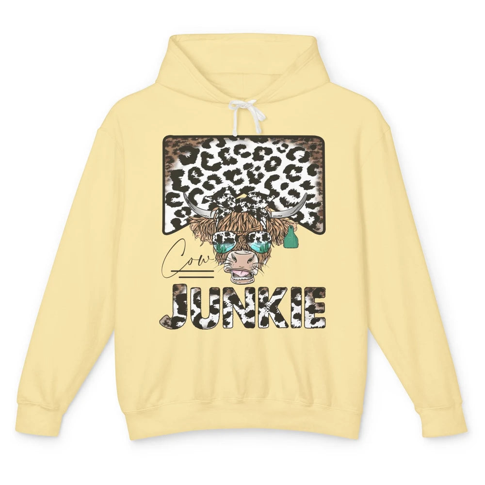 Leopard Highland Cow Bandana Cow Junkie Western Country Unisex Lightweight Hoodie